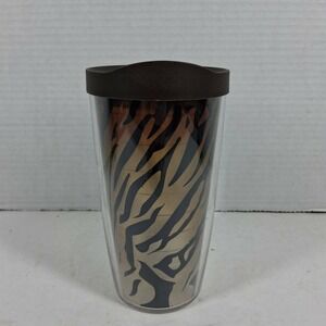 Tervis 16oz Insulated Travel Tumbler Tiger Stripe Animal Print Brown Lid USA